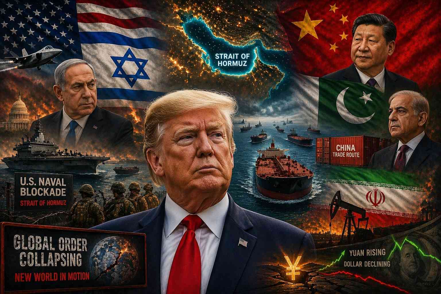 China US Hormuz conflict showing geopolitical tension between United States, China, Iran and global oil routes