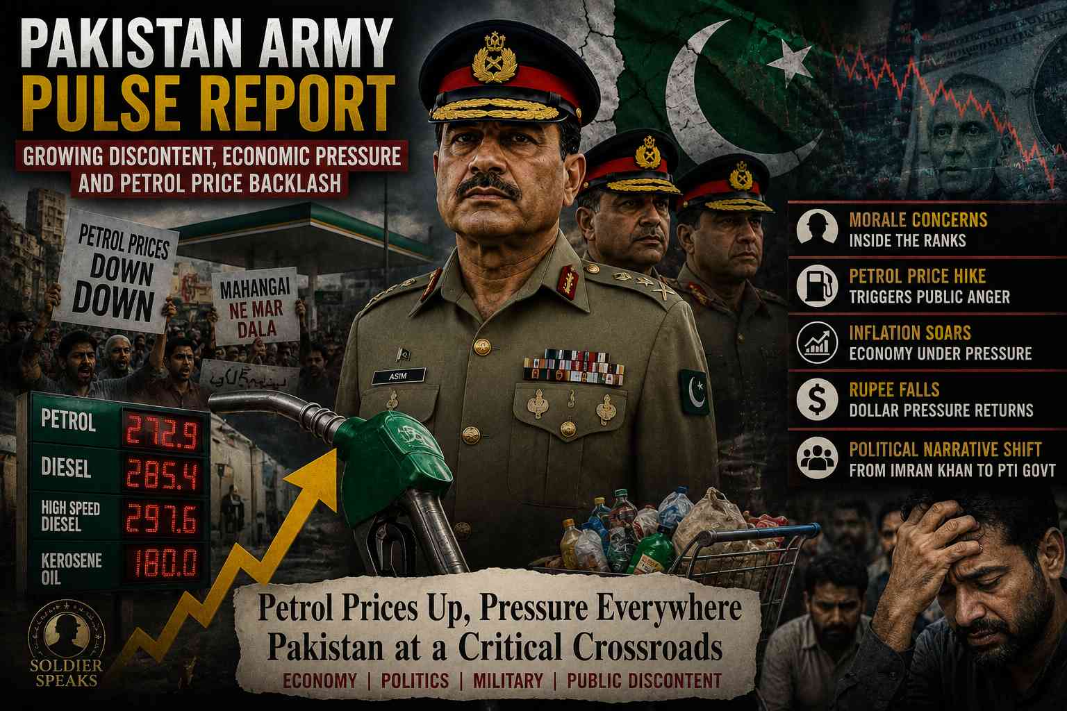 Pakistan Army Pulse Report highlighting military morale concerns, petrol price backlash and Pakistan's economic crisis