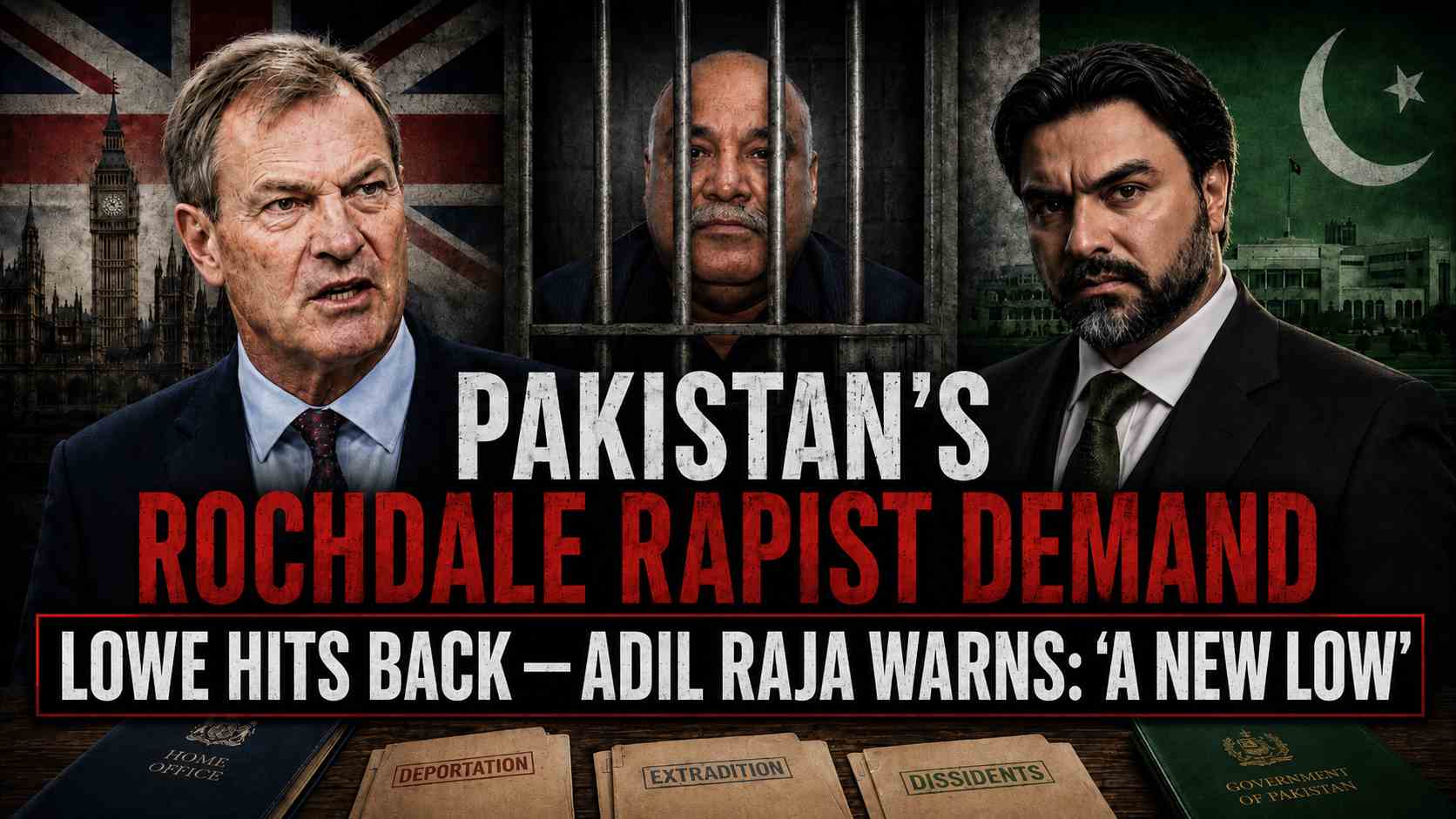 Rupert Lowe Pakistan Rochdale rapist demand row involving Shabir Ahmed and Adil Raja extradition claims