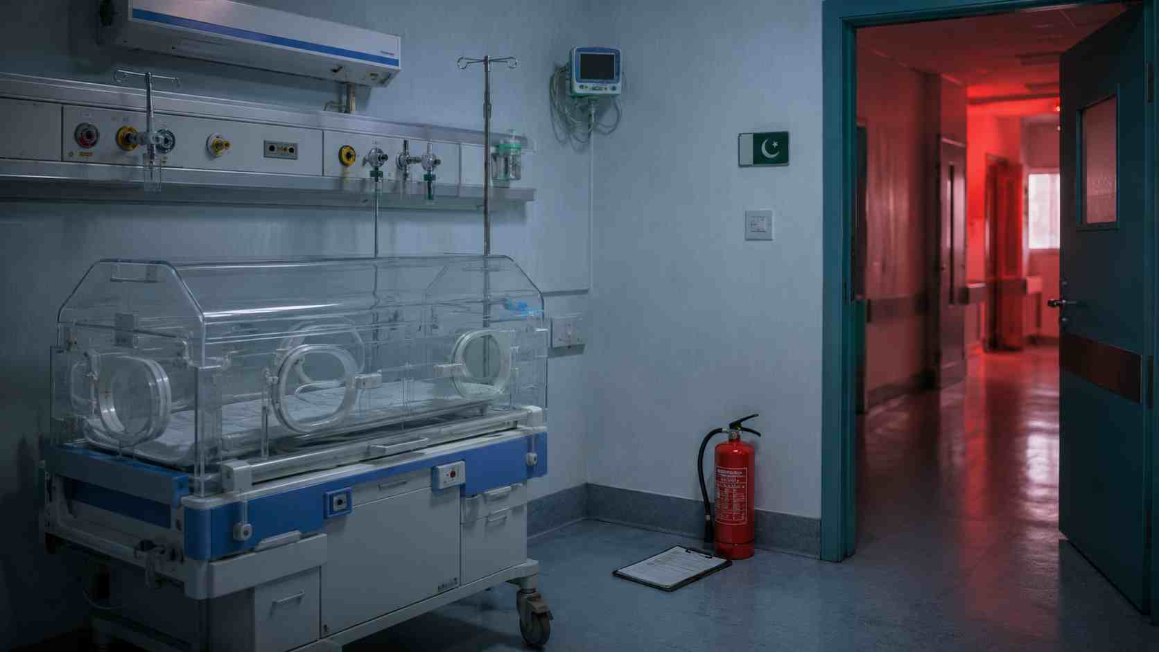 Empty neonatal unit symbolising PIMS fire accountability and hospital safety