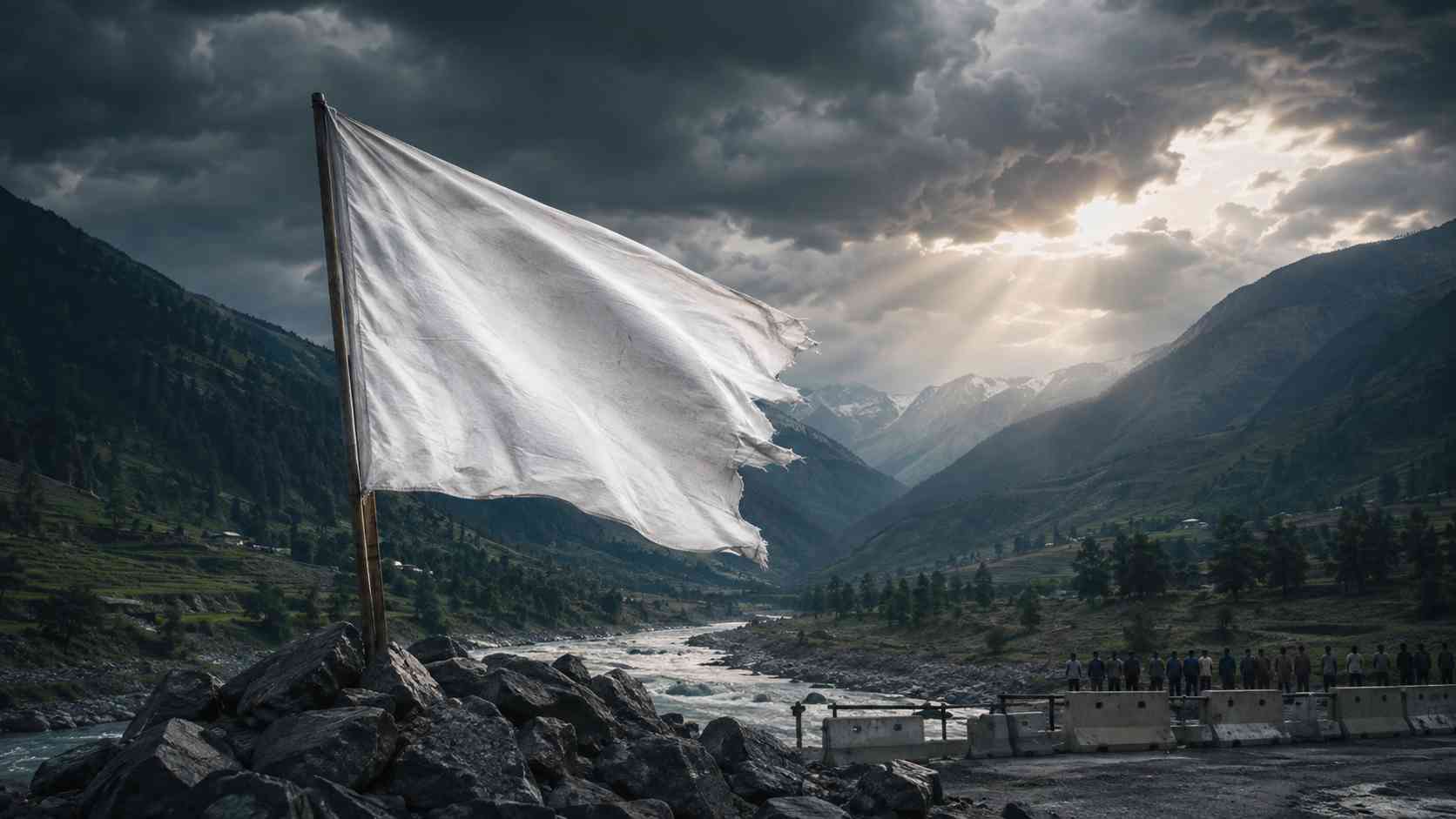 Swat peace rally bombing symbolized by a torn white flag standing over the valley
